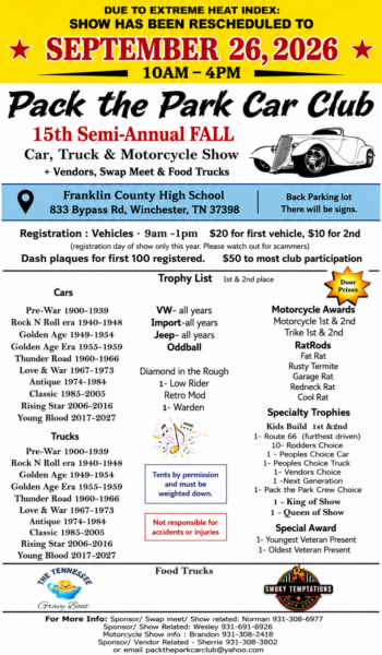 Pack the Park Car, Truck & Motorcycle show. 15th semi annual